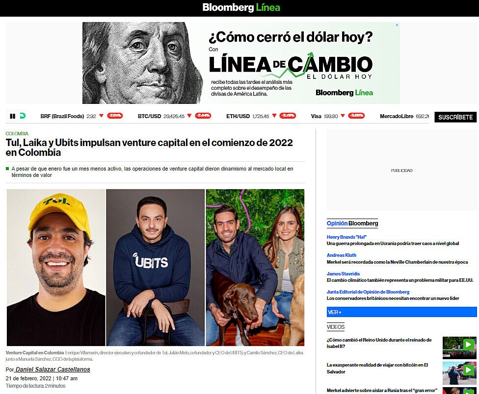 Tul, Laika y Ubits impulsan venture capital en el comienzo de 2022 en Colombia